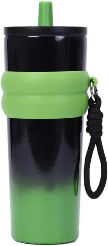800ml Large Capacity 304 Stainless Steel Insulated Water Bottle, Portable Outdoor Straw Cup, Non-Slip, Leak-Proof, Car Cup (Blue&Pink)