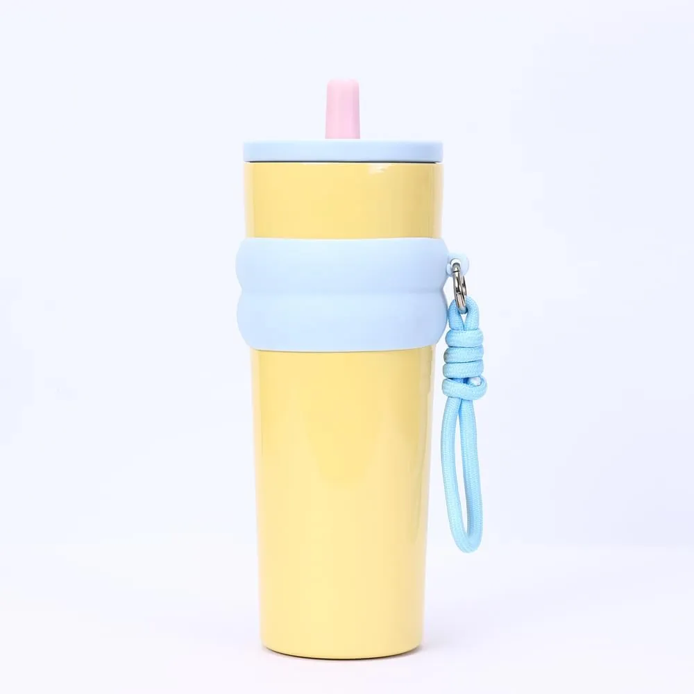 800ml Large Capacity 304 Stainless Steel Insulated Water Bottle, Portable Outdoor Straw Cup, Non-Slip, Leak-Proof, Car Cup (Blue&Pink)