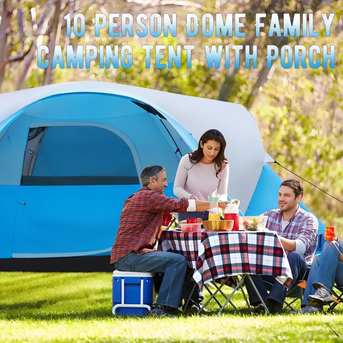 8/10 Person Camping Tent with Porch, Large Family Tents for Camping Includes Rainfly & Carry Bag, Easy Setup Dome Tents for Outdoor Camping Picnic Backyard
