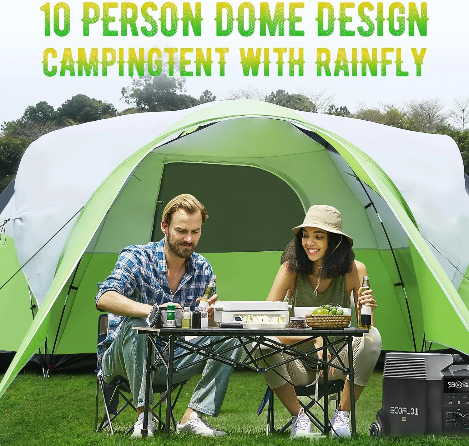 8/10 Person Camping Tent with Porch, Large Family Tents for Camping Includes Rainfly & Carry Bag, Easy Setup Dome Tents for Outdoor Camping Picnic Backyard