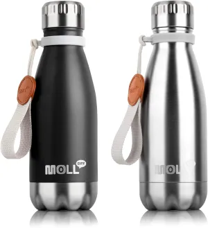 9 oz Water Bottle Stainless Steel Double Wall Vacuum Insulated Sports Water Bottle for Kids, Small Mini Cola Shape Water Bottle Leak Proof (Black-Silver)