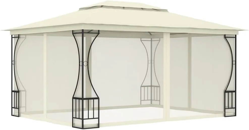 9.8x13.1x8.7ft Cream Steel Frame Gazebo with Mesh Nets Outdoor Canopy Tent for Backyard Parties Camping Patio Furniture
