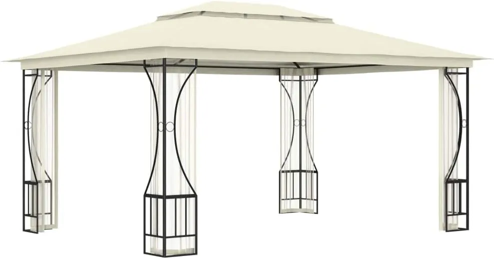 9.8x13.1x8.7ft Cream Steel Frame Gazebo with Mesh Nets Outdoor Canopy Tent for Backyard Parties Camping Patio Furniture