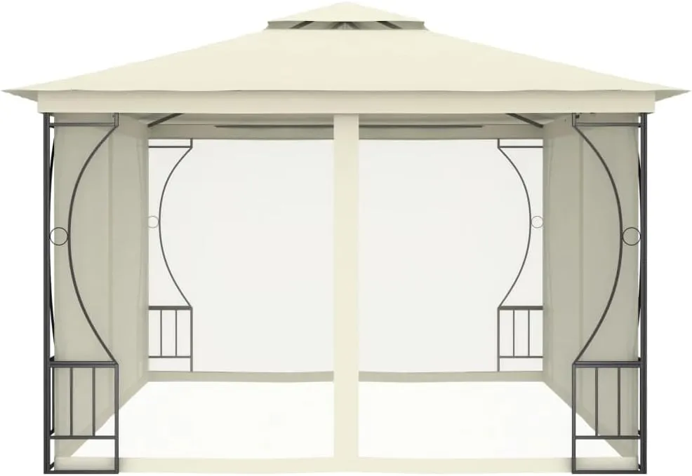 9.8x13.1x8.7ft Cream Steel Frame Gazebo with Mesh Nets Outdoor Canopy Tent for Backyard Parties Camping Patio Furniture