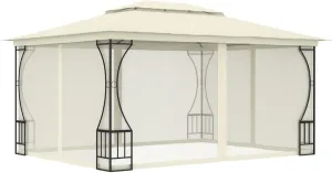 9.8x13.1x8.7ft Cream Steel Frame Gazebo with Mesh Nets Outdoor Canopy Tent for Backyard Parties Camping Patio Furniture
