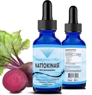Absonutrix Nattokinase with Serrapeptase - A, 390 mg, 4 FL OZ Liquid, 302 Servings, Made in USA, Potent Plant-Based Ingredients, Beet Root Extract, Gluten-Free, Non-GMO, GMP Certified, Cruelty-Free