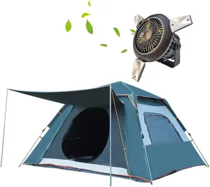 Adult Beach Tent, Automatic Camping Tent with 2 in 1 Foldable USB Solar Fan Light Outdoor Travel Sunshade Canopy can accommodate 2 People with 2 Windows pop up, Waterproof Zipper 7.8′X7.8??B (A)