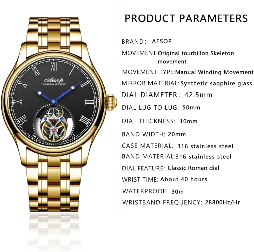 Aesop 7061 Watch for Business Men Waterproof Mechanical Watches Flying Tourbillon Male Skeleton Man Brand Luxury Clocks 2023 New