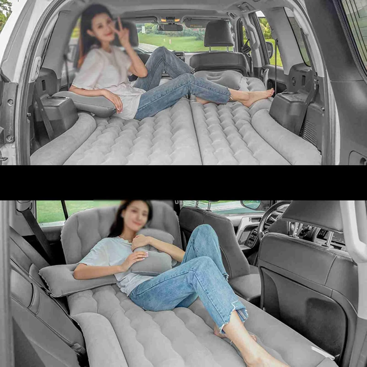 Air Mattress, Car Air Mattress Vehicle Inflatable Thickened Travel Bed Sleeping Pad Camping Accessory, for Back Seat of a Car, Home, Outdoors (Gray)