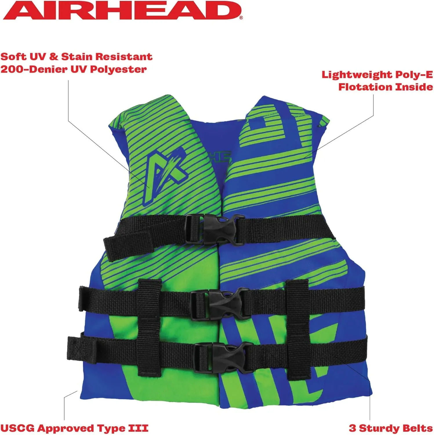Airhead Trend Life Jacket, Coast Guard Approved, Men's, Women's and Youth Sizes