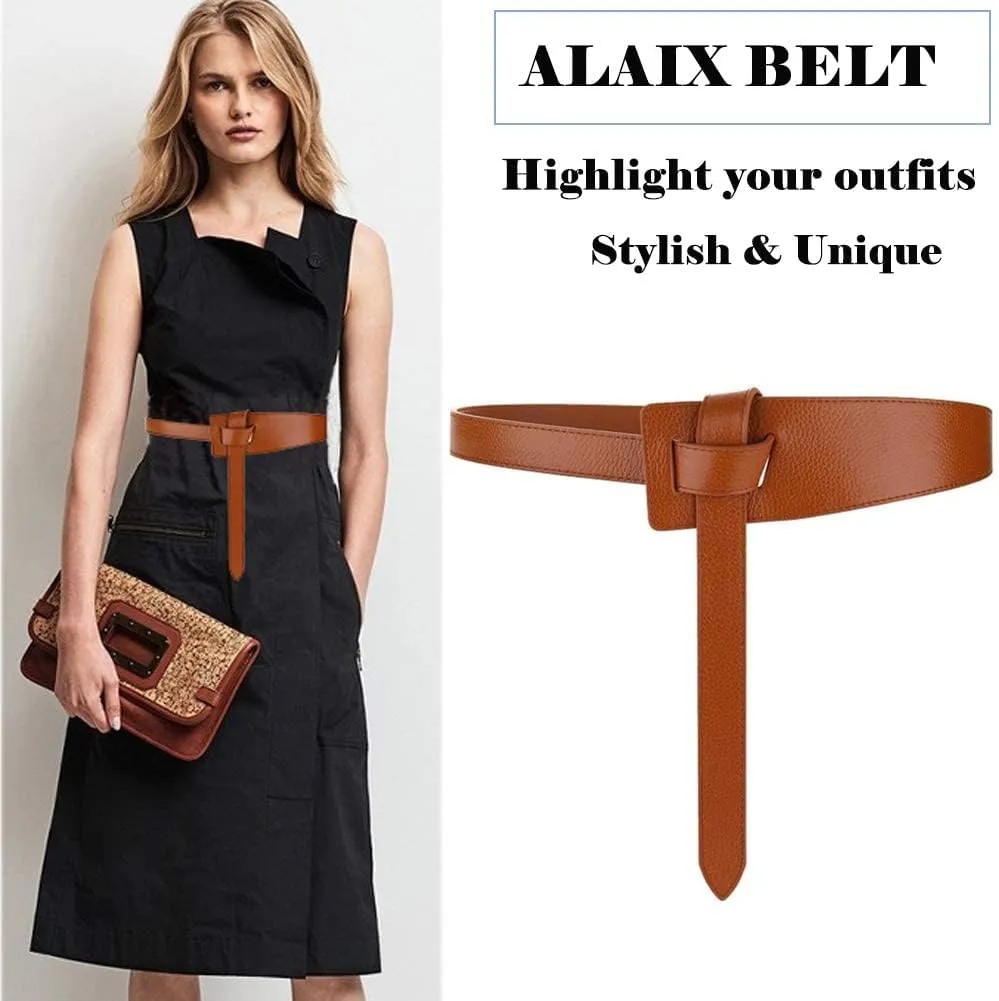 ALAIX Women's Leather Belt Dress Belt for Jeans Jumpsuit Coat Fashion Tie a Knot Genuine Leather Waist Belt