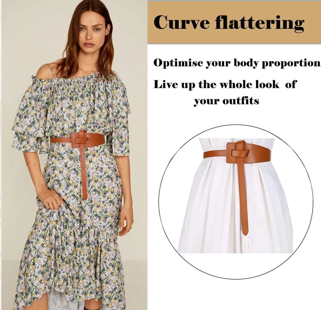 ALAIX Women's Leather Belt Dress Belt for Jeans Jumpsuit Coat Fashion Tie a Knot Genuine Leather Waist Belt