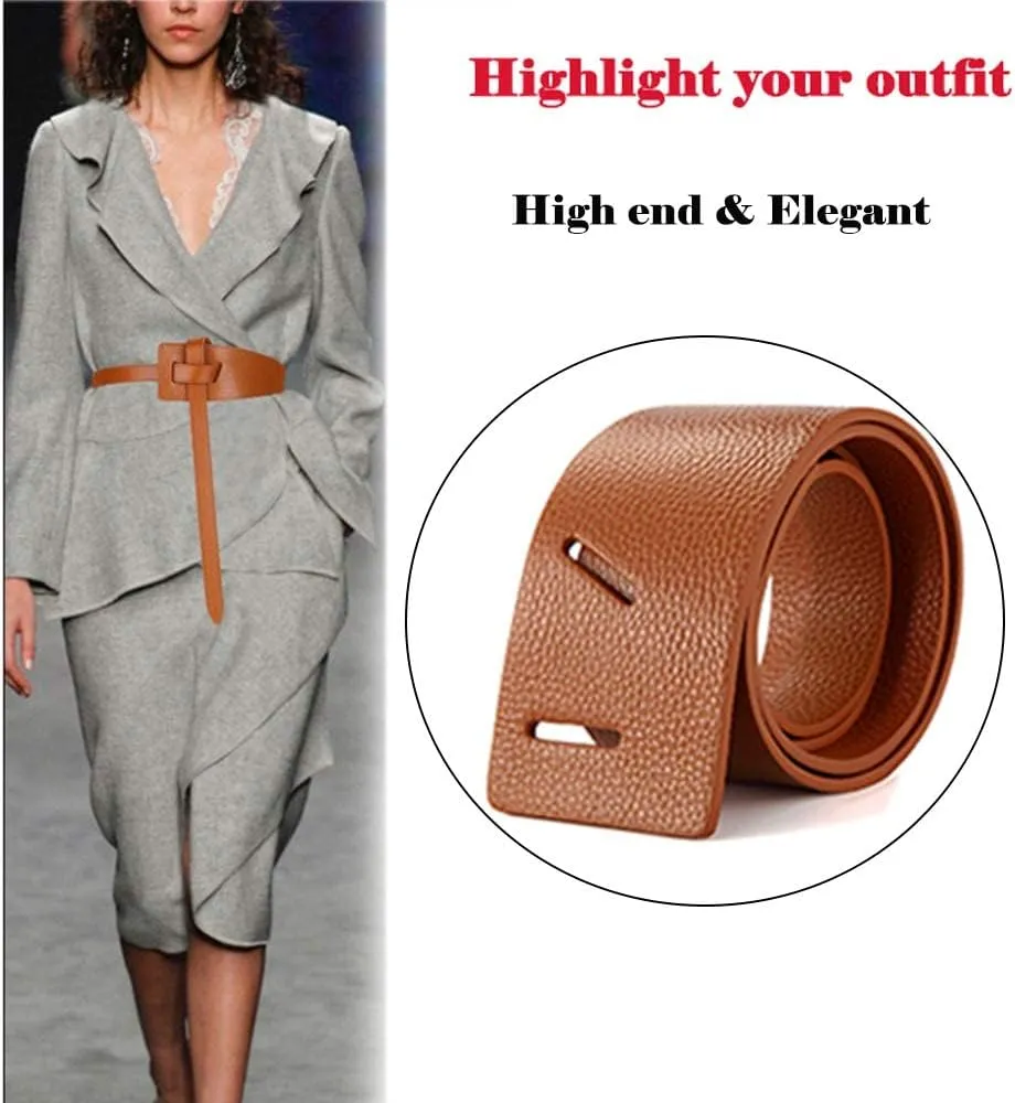 ALAIX Women's Leather Belt Dress Belt for Jeans Jumpsuit Coat Fashion Tie a Knot Genuine Leather Waist Belt