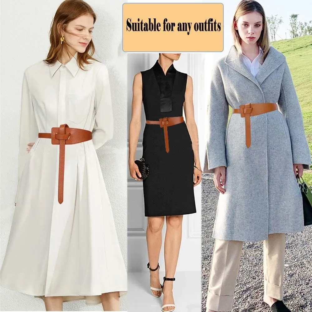 ALAIX Women's Leather Belt Dress Belt for Jeans Jumpsuit Coat Fashion Tie a Knot Genuine Leather Waist Belt