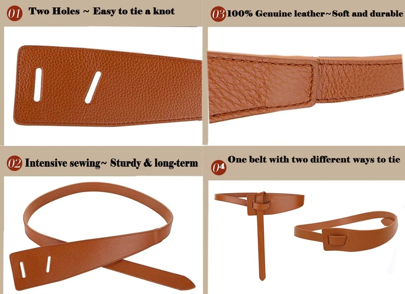 ALAIX Women's Leather Belt Dress Belt for Jeans Jumpsuit Coat Fashion Tie a Knot Genuine Leather Waist Belt