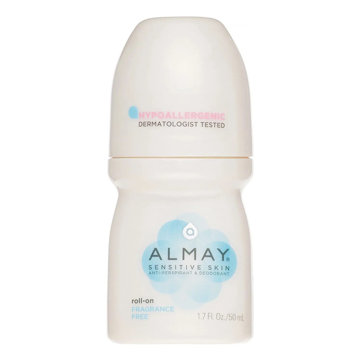 Almay Anti-Perspirant & Deodorant, Sensitive Skin, Roll-On, Fragrance Free 1.7 oz (Pack of 5)