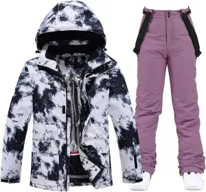 ALSOGO Women's Ski Jackets and Pants Insulated Suits Snowboarding Snowsuit Coat Warm Hooded Waterproof Windproof
