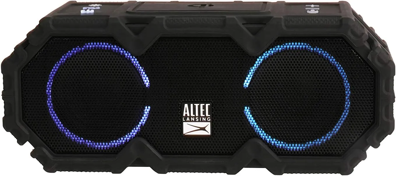 Altec Lansing LifeJacket Jolt - Waterproof Bluetooth Speaker, Durable & Portable Speaker with Qi Wireless Charging and Voice Assistant, Black w/Lights