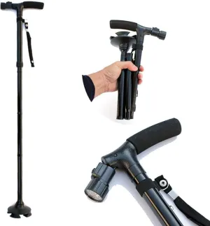 Aluminum Hiking Travel Cane LED Adjustable Lightweight Folding Walking Stick