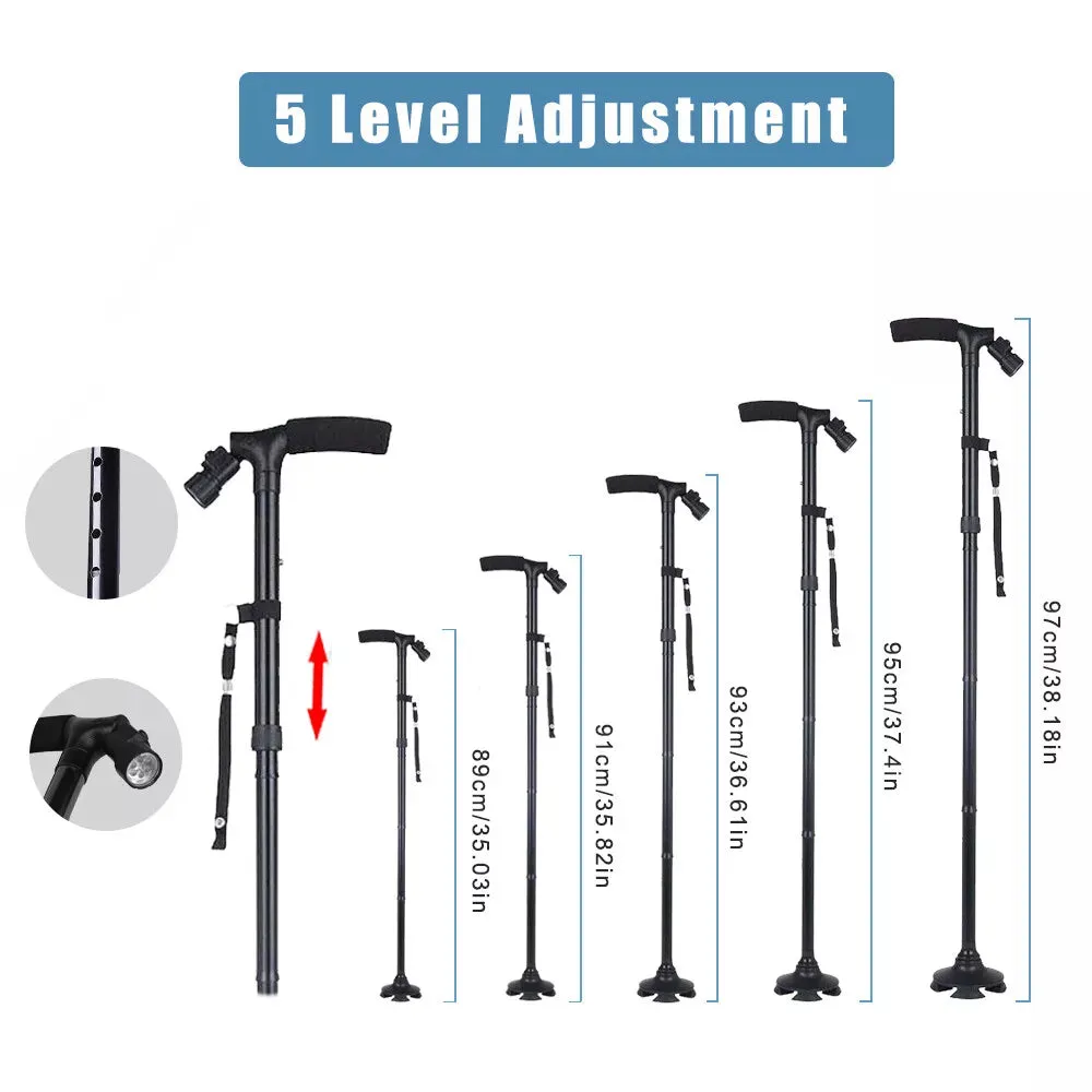 Aluminum Hiking Travel Cane LED Adjustable Lightweight Folding Walking Stick