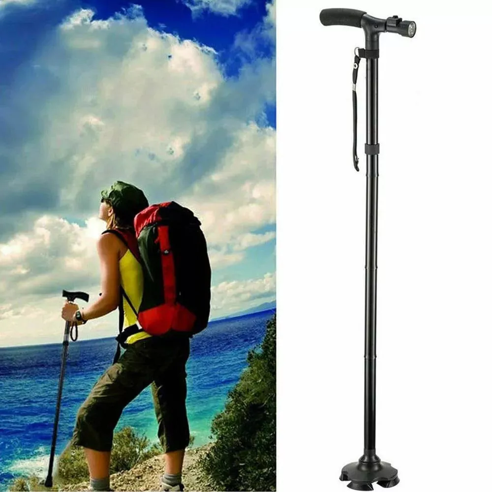 Aluminum Hiking Travel Cane LED Adjustable Lightweight Folding Walking Stick