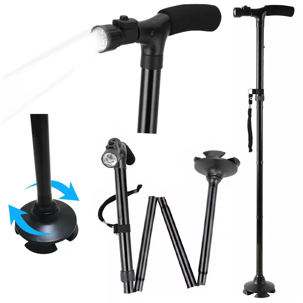 Aluminum Hiking Travel Cane LED Adjustable Lightweight Folding Walking Stick