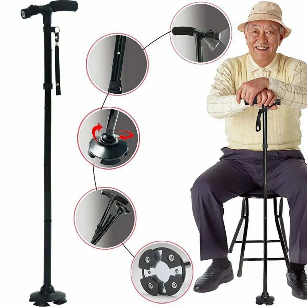 Aluminum Hiking Travel Cane LED Adjustable Lightweight Folding Walking Stick