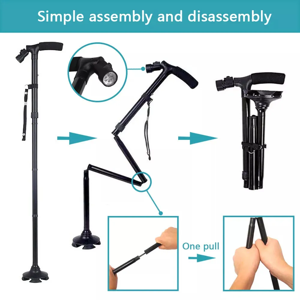Aluminum Hiking Travel Cane LED Adjustable Lightweight Folding Walking Stick