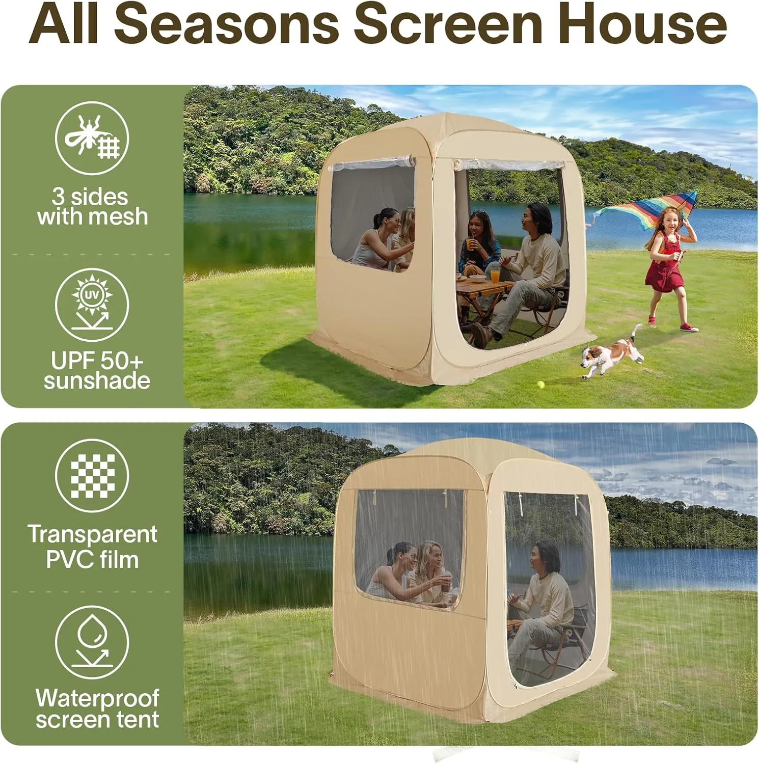 Alvantor Screen House Gazebo, 6-10-15 Person Pop Up Igloo Screened Canopy Tent with Mosquito Netting Sides, Instant UV Resistant Sun Shelter for Garden, Patio, Backyard