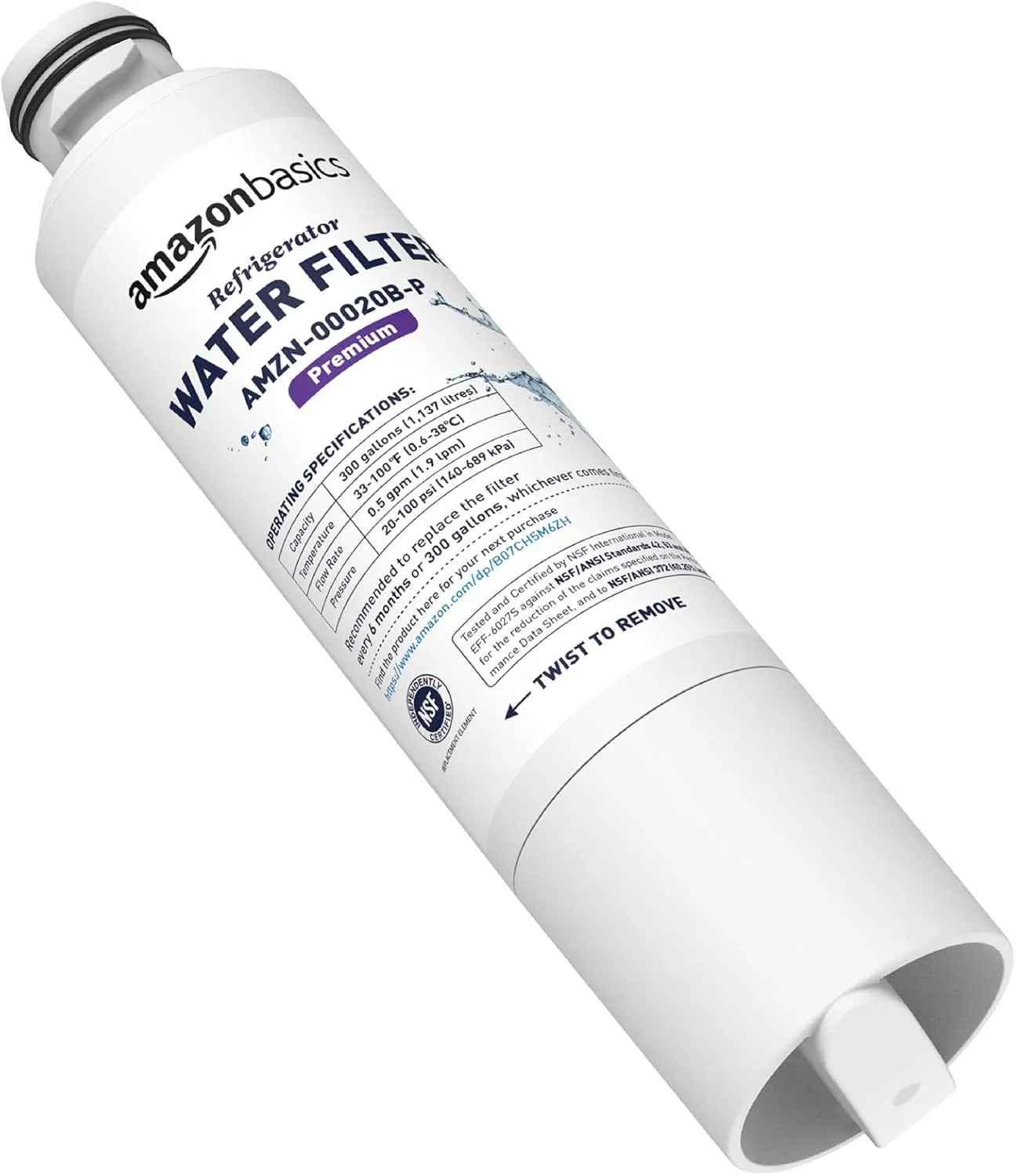Amazon Basics Replacement Samsung DA29-00020B Refrigerator Water Filter Cartridge - Pack of 3, Premium Filtration, Easy to Install