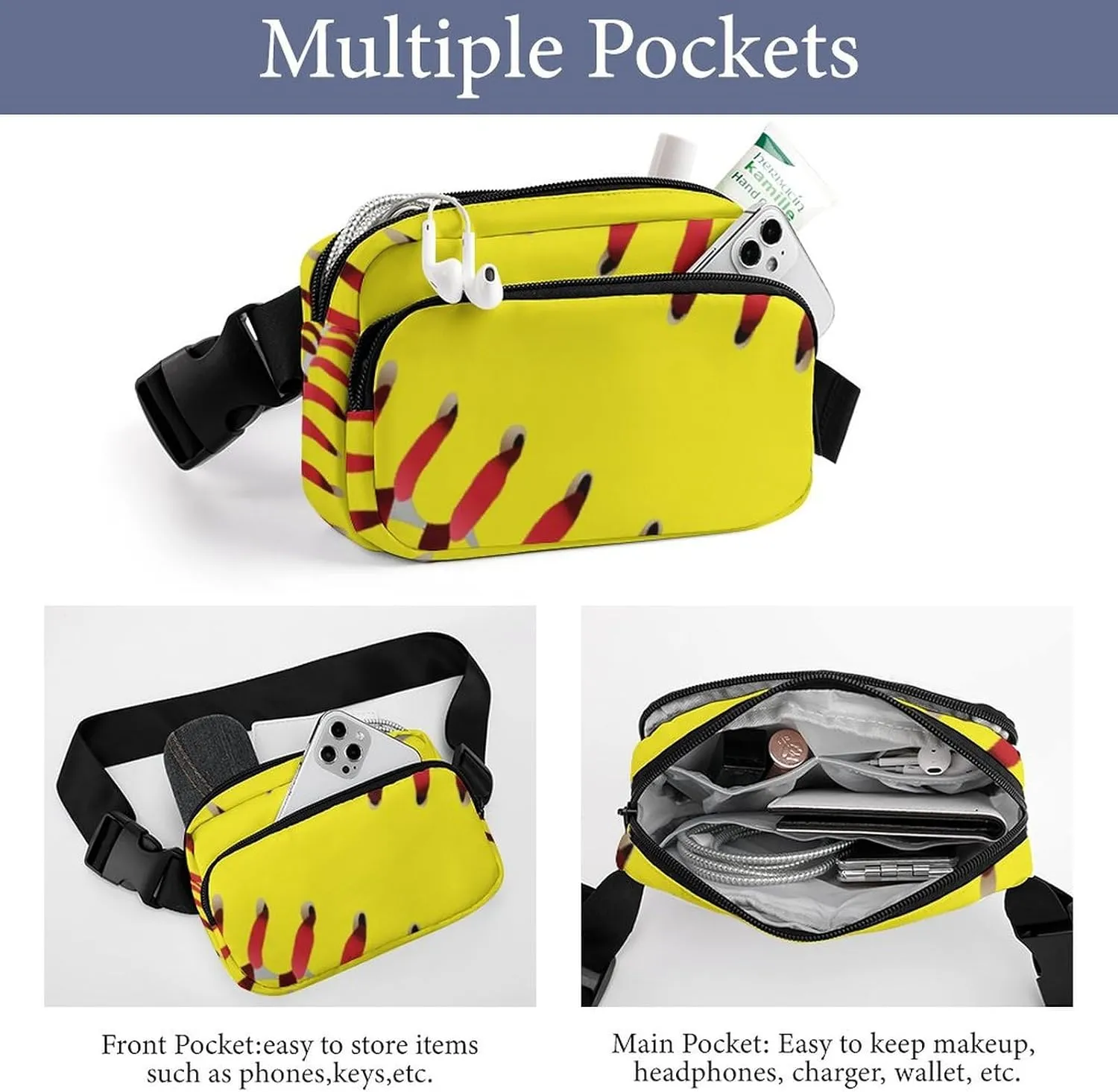 American Red Line Yellow Softball Convenient And Efficient Fully Printed Waist Bag