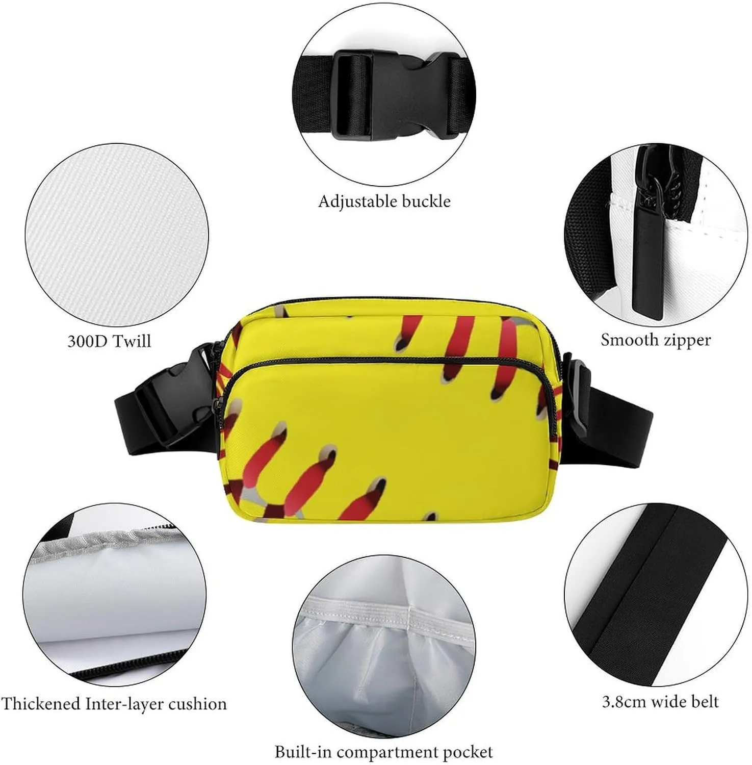 American Red Line Yellow Softball Convenient And Efficient Fully Printed Waist Bag