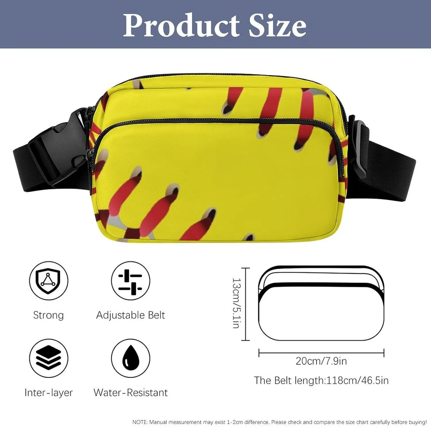 American Red Line Yellow Softball Convenient And Efficient Fully Printed Waist Bag