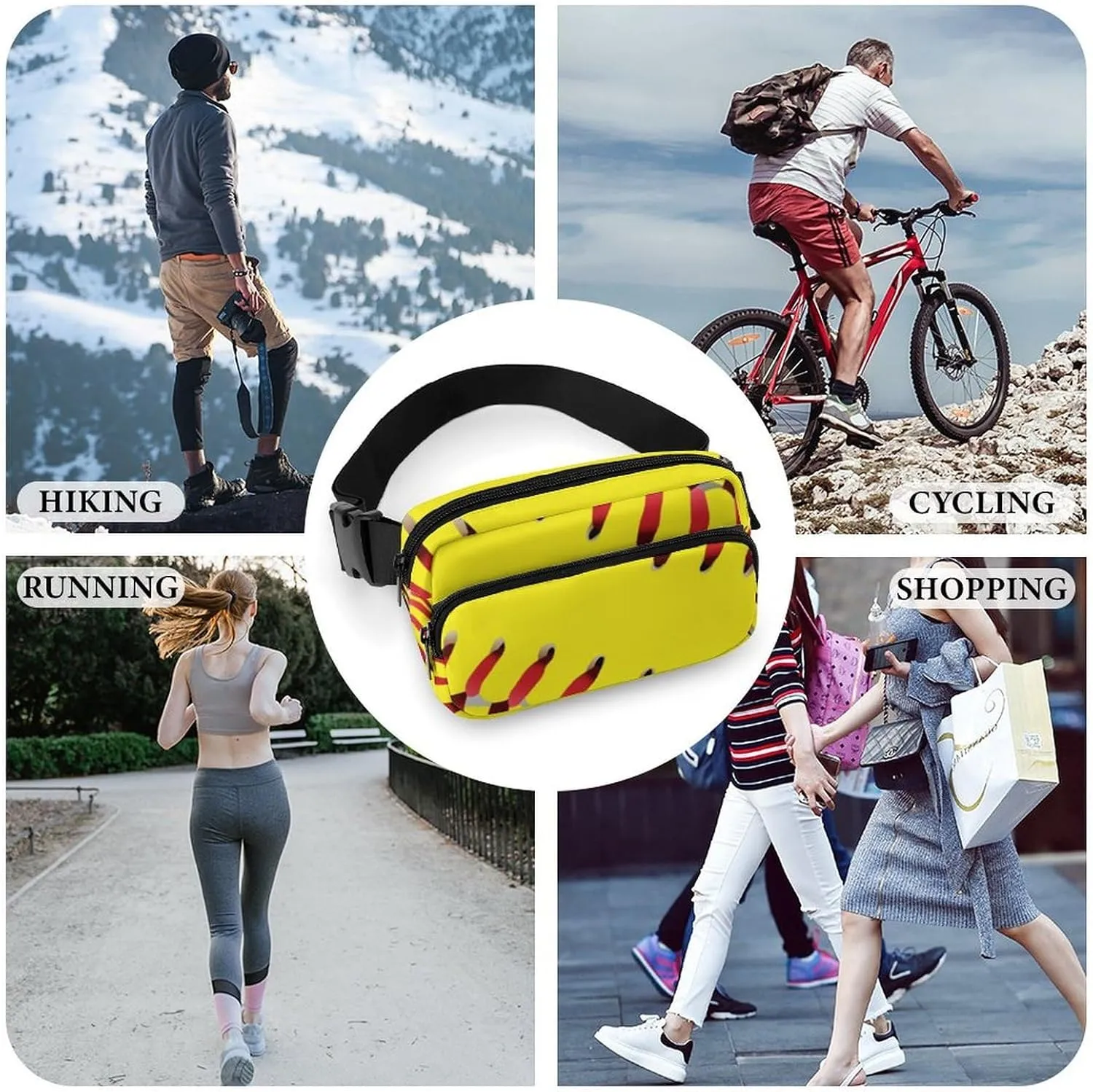 American Red Line Yellow Softball Convenient And Efficient Fully Printed Waist Bag