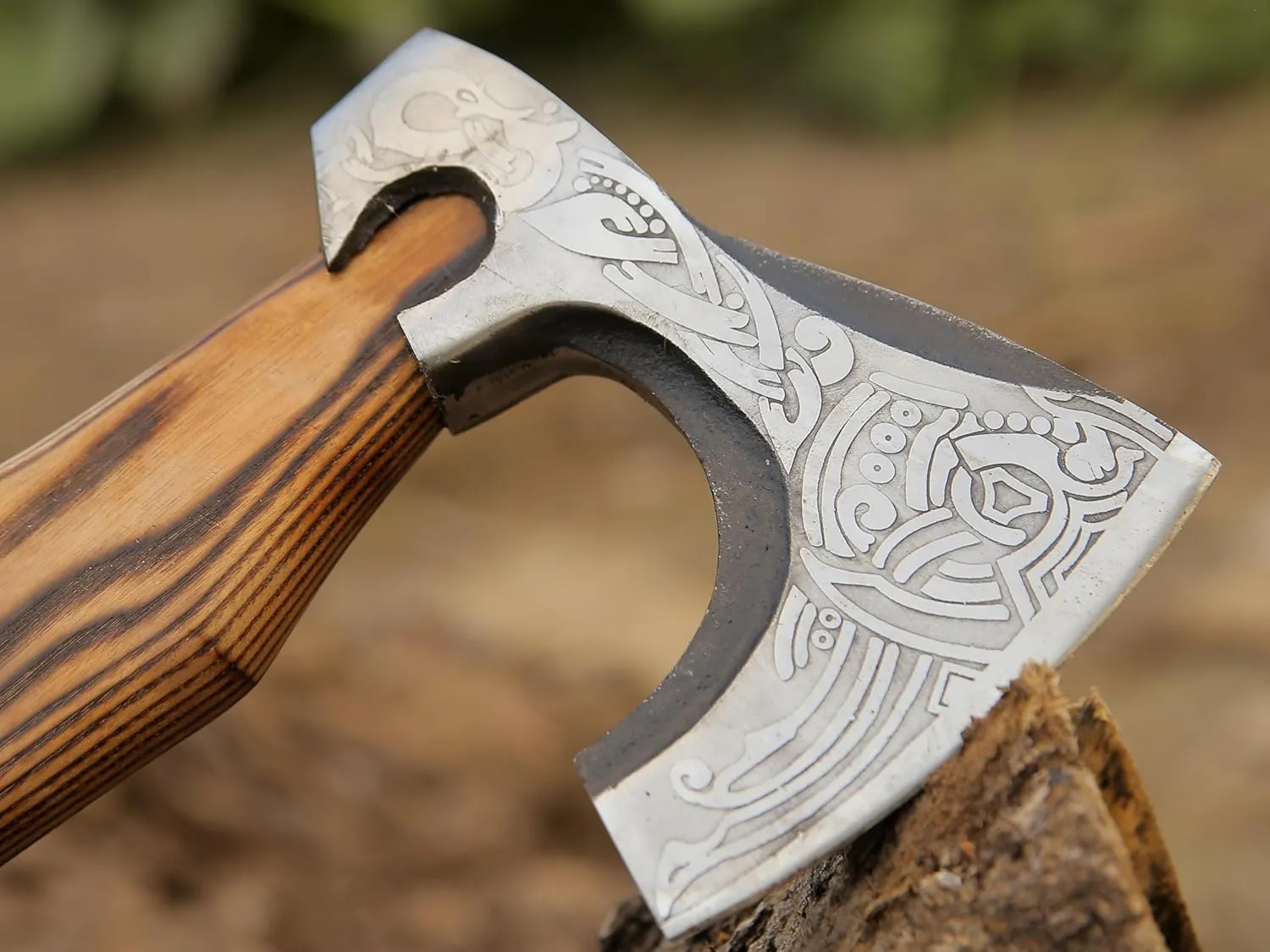 ANCILLA 16″ Viking Axe Hatchet for Camping - Norse Made of Hand-Forged Carbon Steel Blade & Rosewood Handle, Hatchet Comes with Leather Sheath - Tomahawk Viking Prop and Cosplay (Pinnacle)