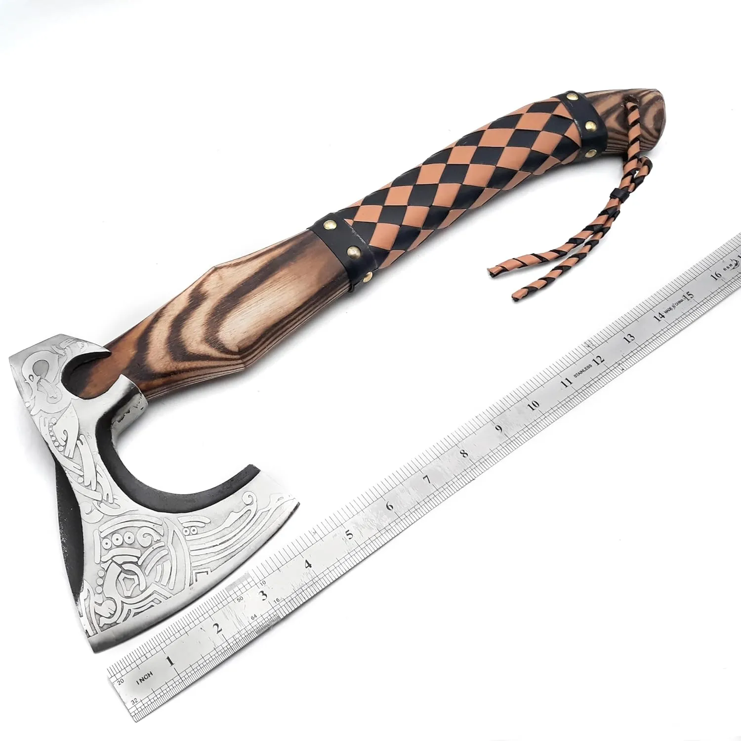 ANCILLA 16″ Viking Axe Hatchet for Camping - Norse Made of Hand-Forged Carbon Steel Blade & Rosewood Handle, Hatchet Comes with Leather Sheath - Tomahawk Viking Prop and Cosplay (Pinnacle)