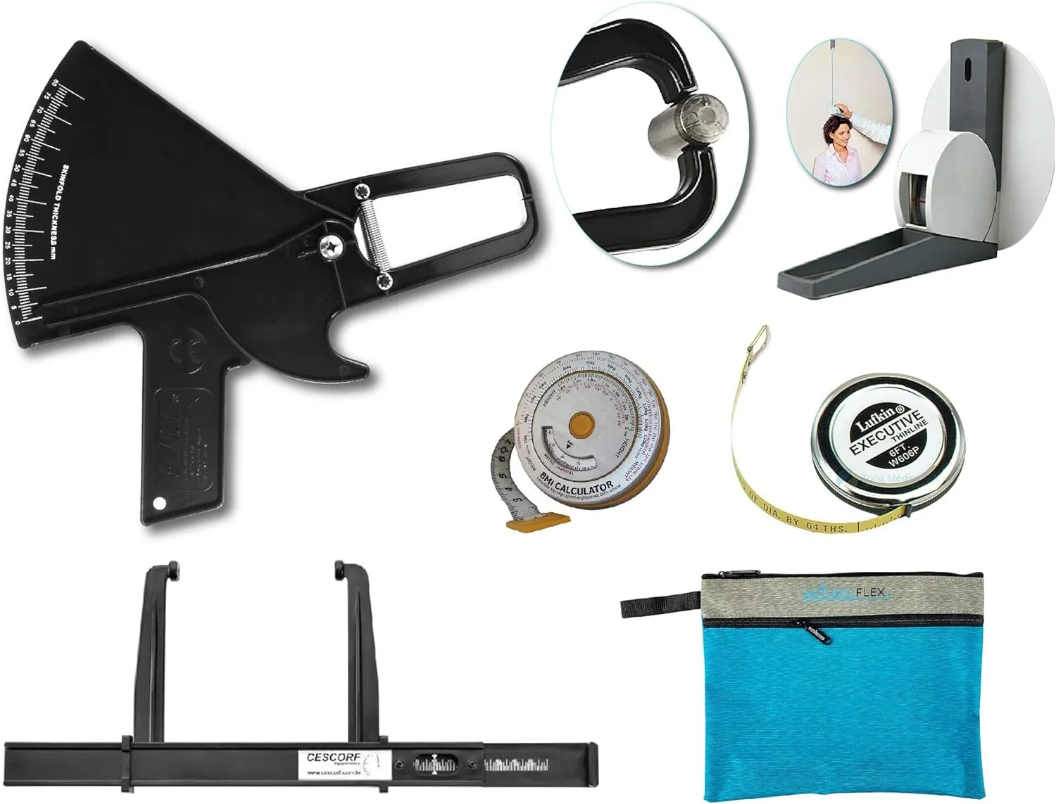 AnthroFlex Anthropometry Kit with Slim Guide Skinfold Caliper, AnthroMetrix Software, Cescorf Anthropometer, Stadiometer, Anthropometric & BMI Tape Measures, Calibration Dowel, Bag, Manual