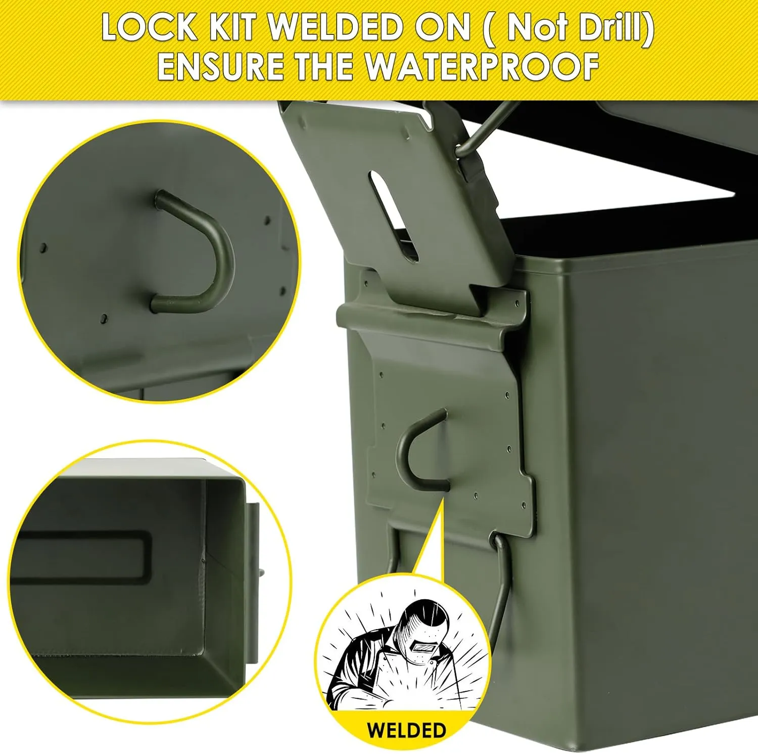 Aolamegs 50 Cal Ammo Can – Locking Hardware Kit and Stainless Steel Padlock，Ammo Box Military & Army M2A1