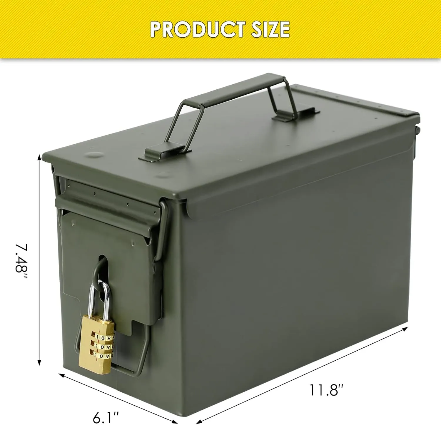 Aolamegs 50 Cal Ammo Can – Locking Hardware Kit and Stainless Steel Padlock，Ammo Box Military & Army M2A1