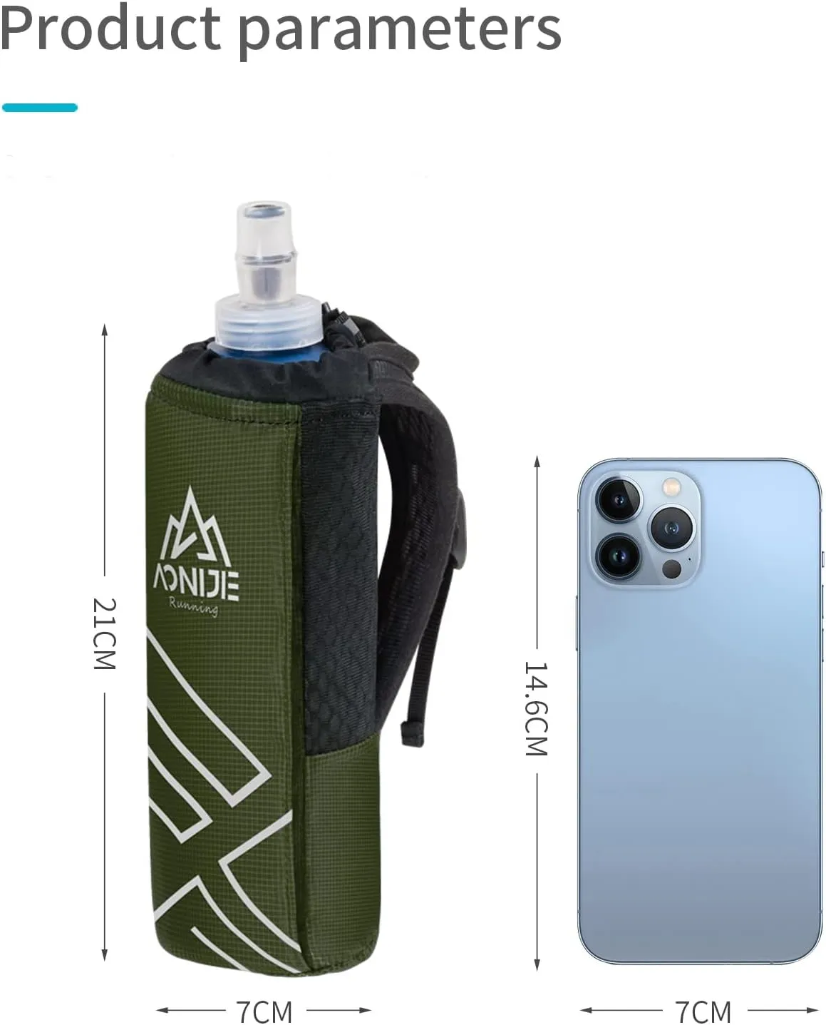AONIJIE Quick Grip Handheld Water Bottle for Running, Hand Strap Hydration Pack with 500ml Handheld Soft Flask Water Bottle (Olive Green)