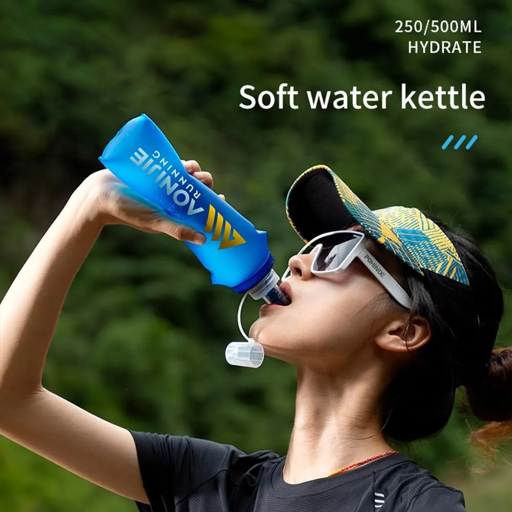 AONIJIE Soft Flask Collapsible Foldable TPU Water Bottles BPA Free Running Flask 250ml / 500ml for Outdoor Sports Hydration Running Hiking Cycling Climbing (Soft Flask Straw,250ml)