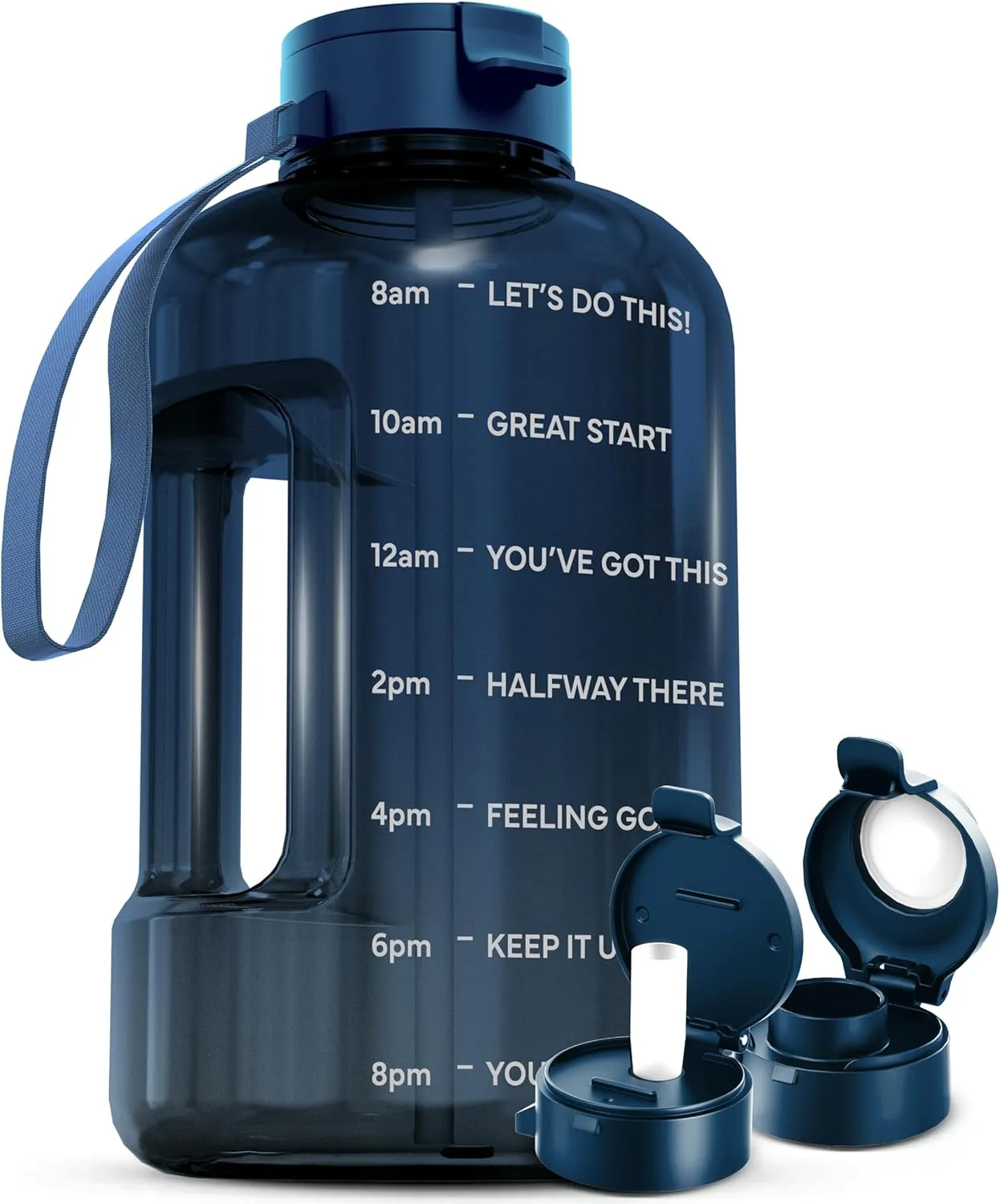 AQUAFIT 1 Gallon Water Bottle With Time Marker - Straw & Chug Lid - BPA Free Big Jug With Handle - Motivational Gym Bottle (128 oz, Nebula)