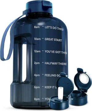 AQUAFIT 1 Gallon Water Bottle With Time Marker - Straw & Chug Lid - BPA Free Big Jug With Handle - Motivational Gym Bottle (128 oz, Nebula)