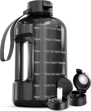 AQUAFIT 1 Gallon Water Bottle With Times To Drink - 128 oz Water Bottle With Straw - Motivational - Large - Sports Bottle With Time Marker - Gym Jug