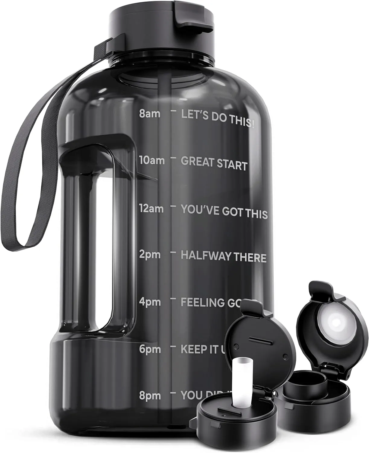 AQUAFIT 1 Gallon Water Bottle With Times To Drink - 128 oz Water Bottle With Straw - Motivational - Large - Sports Bottle With Time Marker - Gym Jug