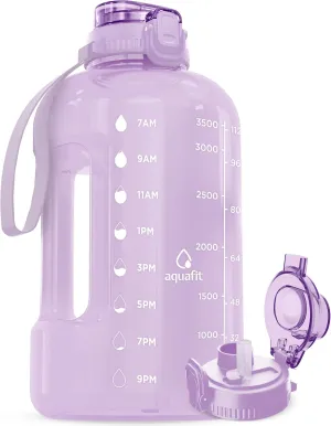 AQUAFIT 1 Gallon Water Jug with Time Marker - BPA Free 128 oz Gym Water Bottle with Straw, Handle, Purple Haze
