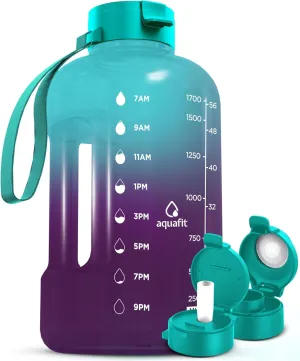 Aquafit 64 oz Water Bottle with Time Marker - Straw & Chug Lid - BPA Free Half Gallon, Big, Gym Water Bottle with Handle, Galaxy, 64 Ounces