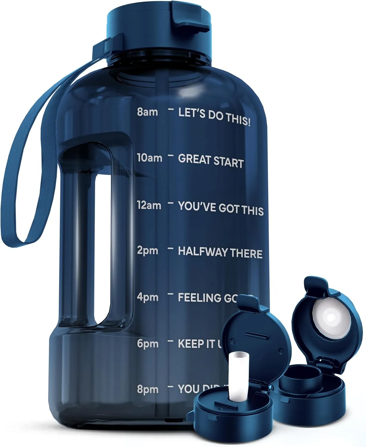 AQUAFIT Half Gallon Water Bottle with Time Marker - Straw & Chug Lid - BPA Free Big Water Bottle with Straw - Gym Water Bottle with Handle - Motivational Half Gallon Water Jug (64 oz, Nebula)