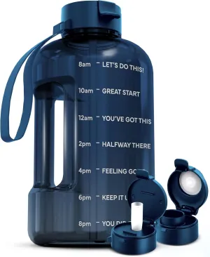 AQUAFIT Half Gallon Water Bottle with Time Marker - Straw & Chug Lid - BPA Free Big Water Bottle with Straw - Gym Water Bottle with Handle - Motivational Half Gallon Water Jug (64 oz, Nebula)