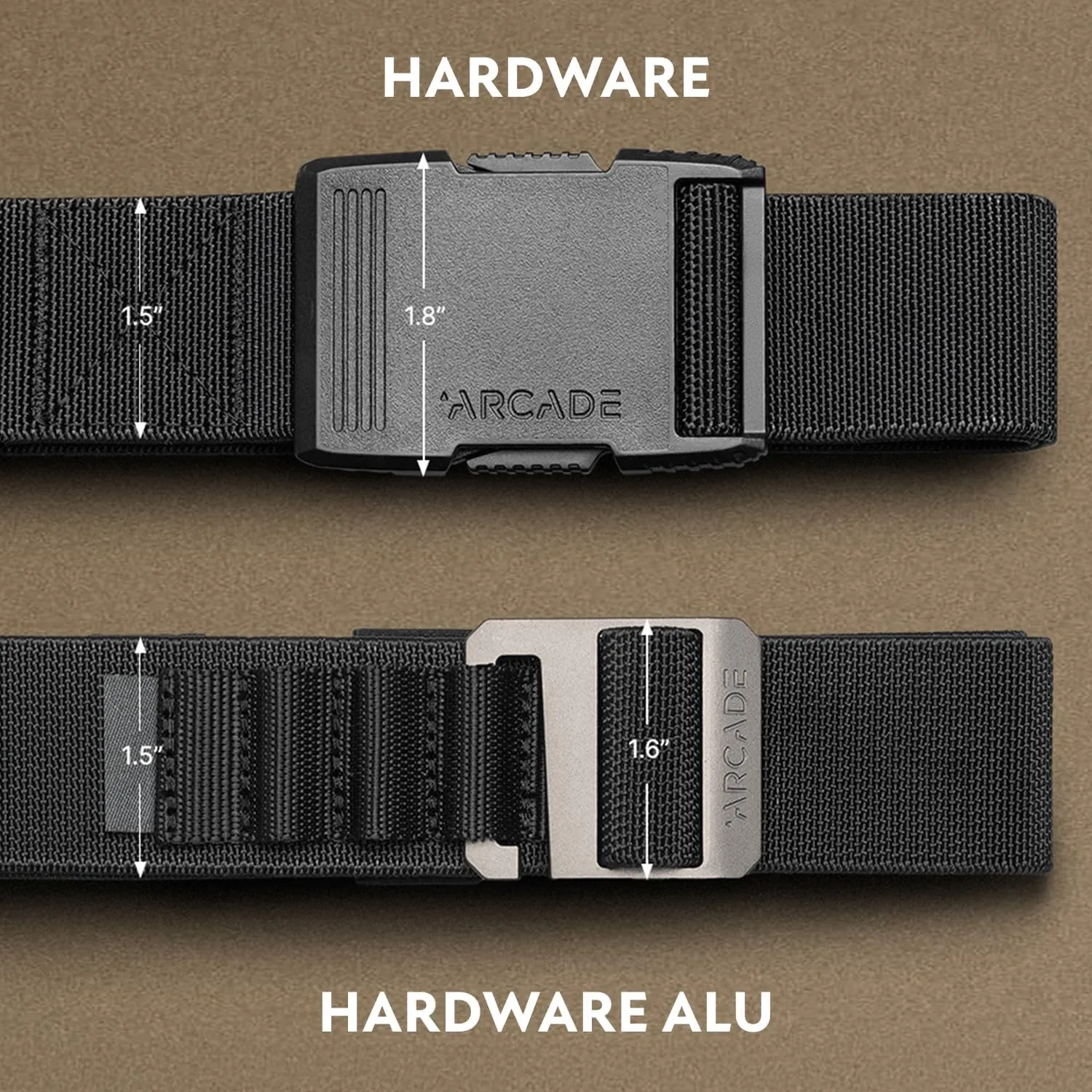 Arcade Belts Hardware Alu Utility Belt - Low-Profile Aluminum Buckle, Heavy Duty Work Belt, Stretch Webbing, Anti-Slip